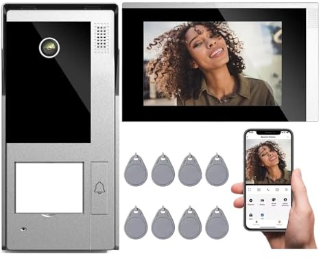 SMTYXS Videocitofono WiFi A 4 Fili, Di Videocitofono Con Campanello 1080P, Touch Screen IP Da 7, Rilevamento Del Movimento, Scheda APP/RFID(1M1D)