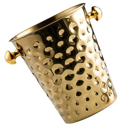 OUNONA Eiskübel aus Edelstahl 5l mit Hammerschlag Design und Griff Weinkühler für Bar Partys und Hotel Goldfarbener Eisbehälter