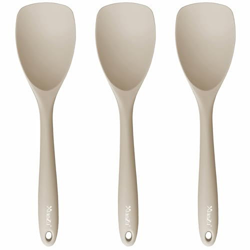 Silicone Spatula Spoon Set,XiaoZu Heat Resistant Rubber Spoonula, Seamless Non-Stick Flexible Scrapers for Baking Mixing Tool,3 Pack, (Khaki)