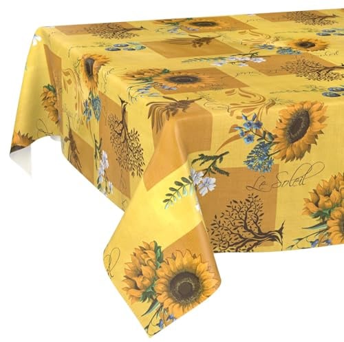 Wachstuchtischdecke Tischdecke abwaschbar Wachstischdecke pflegeleicht wasserabweisend Lotuseffekt Gartentischdecke Sonnenblume 200 x 140 cm Schnittkante