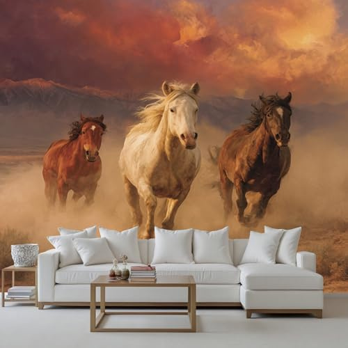 Wlujhia Fototapete Laufendes Pferd Tierwelt Tapete Bauernhaus Tier Fototapeten Vliestapete Modern Wandtapete Tapete Wandbild Bild Tapeten Wandtapete für Wohnzimmer Schlafzimmer 150x105 cm