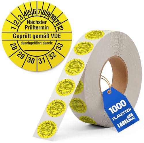 Labelident Prüfplaketten Geprüft gemäß VDE/Nächster Prüftermin - Ø 30 mm - 1.000 auf Rolle, 2028-2033, selbstklebend