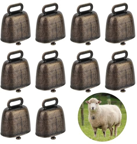 Begpoee 10 Stück Klein Kuhglocke Handwerk, Vintage Mini Kuhglocke, Ziegenglocken Glocken, Bauernhof Tierglocke, 35 x 24 x 37 mm, Für Rinder Kuh Pferd Schafe(Grünbronze)