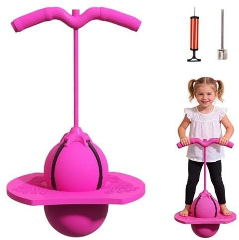 EHOTER Ballon Sauteur, Ballon D'équilibre Élastique Antidérapant, avec Poignée Pompe Gonflage, Jouet Sauteur D'extérieur Exercice D'Équilibre Planche D'adresse pour Adultes (Rose)