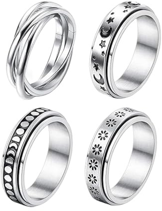 Fidget Ring für Damen 4-teiliges Set Moderner Titanstahl Stilvoll