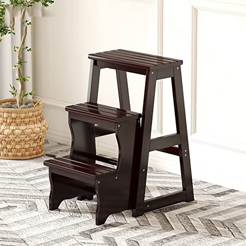 EYRMQWJPC Silla Plegable de Biblioteca, Silla Plegable de Madera for Interiores con Taburete y Escalera 3 escalones