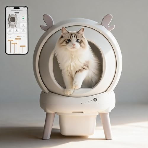 Automatic Self-Cleaning Cat Litter Box 65L Leak-Proof Design Odor Neutralization App Control & Safety Sensors For Multiple Cats Up to 11kg