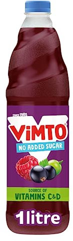 Vimto Real Fruit Squash Original No Added Sugar Mixed Fruit Juice Cordial Drink, Blackcurrant, Grape & Raspberry, 1 Litre Bottle