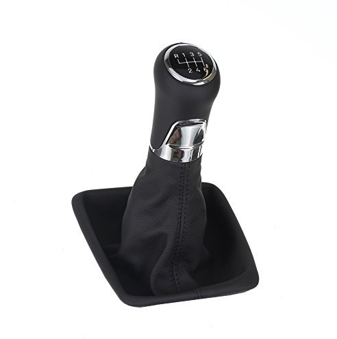 ICT Schaltknauf Schalthebel weiß beleuchtet Schaltsack/Schaltmanschette Leder, Naht schwarz, 6 gang, kompatibel mit: VW Golf Sportsvan 02/2014 +