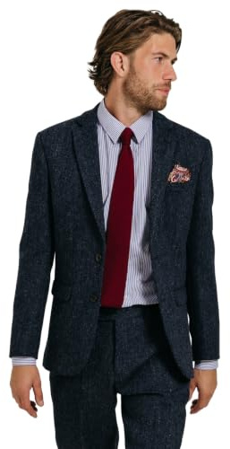 Dobell Harris Tweed Mens Blue Herringbone Suit Jacket Regular Fit 100% Wool