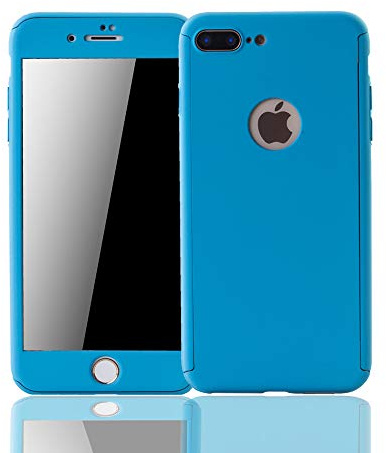 König Design Handyhülle Kompatibel mit Apple iPhone 8 + Plus Hülle 360 Grad Komplett Schutz Panzerglas Inklusive Hellblau