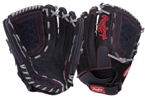 Rawlings Renegade Adult Ball Glove | Baseball/Slowpitch Softball | Multiple Styles Handschuh, 33 cm, Basket Web | Schwarz/Grau, 13 | Outfield
