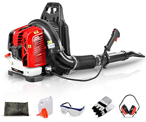 BU-KO 63CC Soffiatore per foglie a scoppio a zaino - Potente motore a 2 tempi raffreddato ad aria - Leggero con cinghie di supporto imbottite nuove e migliorate