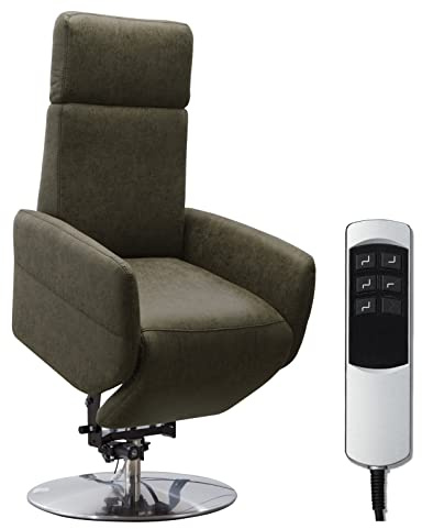 Cavadore TV-Sessel Cobra / Fernsehsessel mit 2 E-Motoren, Akku und Aufstehhilfe / Relaxfunktion, Liegefunktion / Ergonomie L / 71 x 112 x 82 / Lederoptik Olive