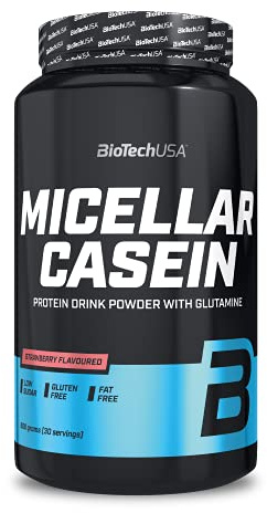 BioTechUSA Micellar Casein | Mit mizellarem Casein | Zusatz von L-Glutamin | Langsam resorbierendes Casein | Niedriger Zuckergehalt | Glutenfrei | 18g Eiweiß pro Portion | 908 g, Erdbeere