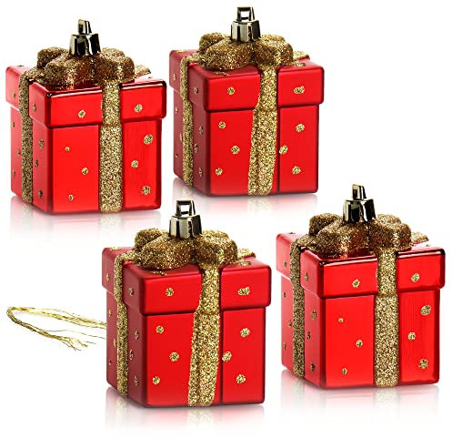 com-four® 4X Christbaumanhänger Geschenk - Weihnachtskugel Geschenkbox - Christbaumschmuck in Geschenk-Form für die Weihnachtsbaum-Dekoration - bruchfester Baumschmuck