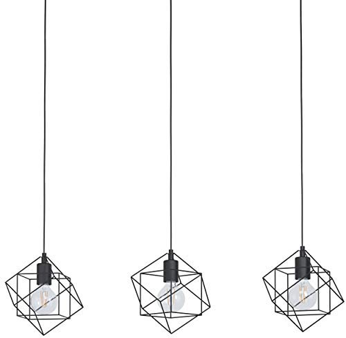 EGLO Pendelleuchte Straiton, 3 flammige Hängelampe Vintage, Industrial, Hängeleuchte aus Stahl in Schwarz, Esstischlampe, Wohnzimmerlampe hängend mit E27 Fassung, L 90,5 cm