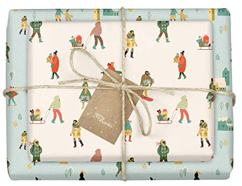 dabelino Geschenkpapier Weihnachten Diversität/Diversity: 4x Bögen + 4x Anhänger Set (Kinder, Erwachsene, umweltfreundlich, öko, BIPoC) | doppelseitiges Weihnachtsgeschenkpapier