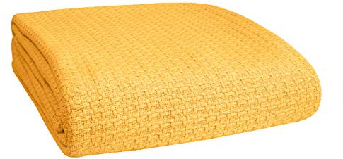Belizzi Home Bettdecke aus 100% Baumwolle, atmungsaktive Bettdecke, King-Size-Größe, Baumwoll-Thermodecken, King-Size-Bett, perfekt für jedes Bett für alle Jahreszeiten, Senfgelb