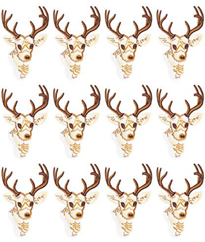 Zerodis 12Pcs Stickerei Stoffaufkleber, Hirschkopf Nähen Eisen auf Patches DIY Motiv Applique Patches für Kleidung Jeans Jacken Schuhe Bags