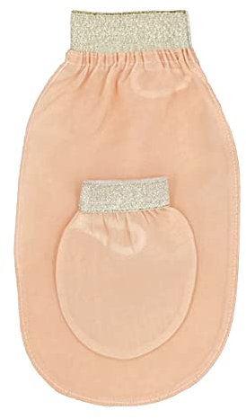 Feel Fine Türkisches Peelinghandschuh-Set – 100% Natürliche Pflanzenseide Hammam Kese für Körperpeeling für Frauen & Männer, Perfekt für Dusche, Bad & Spa (Rosa&Gold)