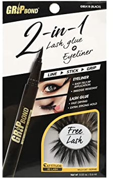 EBIN NEW YORK Grip Bond Eyelash Adhesive (Grip Bond Adhesive 2 in 1 Eyelash Glue & Eyeliner Black) | Fast Drying Extra Strong Hold Smudge Resistant Easy Application Free Lash