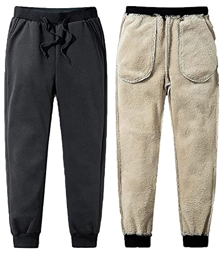 Yutdeng Pantaloni Sportivi Uomo Foderati in Pile Sherpa Inverno Pantaloni della Tuta da Jogging con 2 Tasche e Fascia Elastica per Sport Tempo Libero Palestra Allenamento (M-3XL)