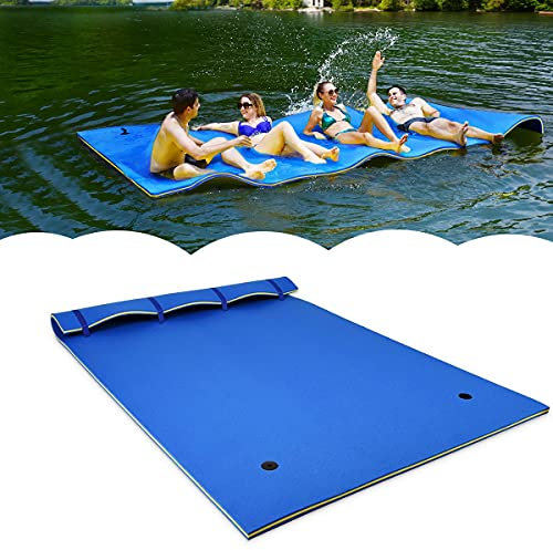 RELAX4LIFE 270 x 180 cm Wasserhängematte, Aufrollbare Schwimmmatte, Wasser Bett 300 kg belastbar (bis zu 5 Personen), Wasserliege aus 3-schichtigem XPE Schaum, Wassermatte für Erholung (Groß-Blau)