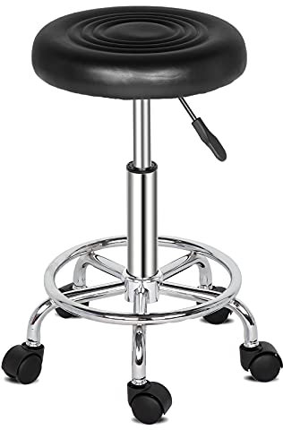 Bonnlo Tabouret à roulettes, Tabouret de Massage, Rotation à 360° et Réglable en Hauteur de 47,5-61 cm pour Salon de Beauté, Bureaux et Bar, Noir