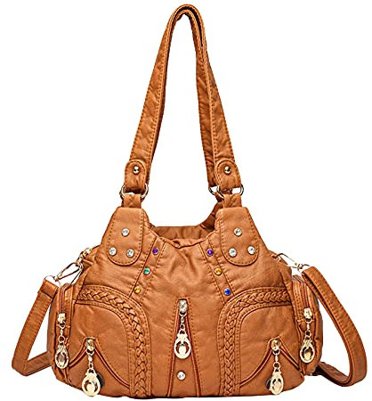 PORRASSO Damen Handtasche Mode Schultertasche Hobo Tasche Weiches PU Leder Umhängetaschen Frauen Henkeltaschen für Büro Schule Einkauf Gelb