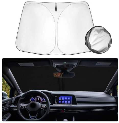 SHAOHAO Compatible con VW Golf 8 MK8 2020 – 2023 2024 Life Style R-Line GTE GTI GTD R Parasol de Tela recubierta de Plata Parasol Plegable, protección UV y térmica, Parasol para Parabrisas