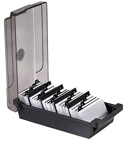 SOONHUA Rangement Carte de Visite,Porte-cartes de Visite Professionnel, Boîte de Rangement en Transparent pour Cartes de Visite avec 4 Panneaux de Séparation et Onglets Index A-Z pour 500 Cartes