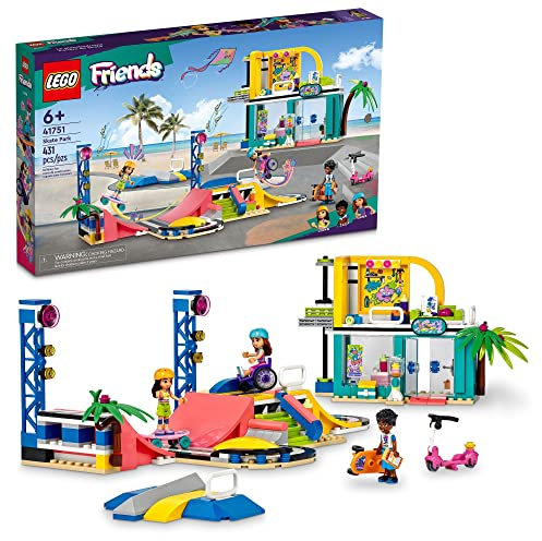 LEGO Friends Skate Park Set 41751, Skateboard Spielzeug für Mädchen und Jungen ab 6 Jahren, Mini-Puppe Spielset mit Spielzeugroller und Rollstuhl, Geburtstagsgeschenkidee für kreatives Spielen