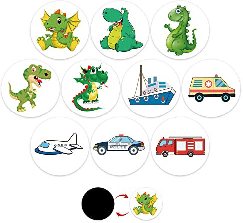 10 Stück Töpfchentraining Aufkleber, Wiederverwendbar Lustig Töpfchentraining Sticker Magische Aufkleber für Jungen Mädchen Töpfchen-Ziel-Aufkleber mit 10 Mustern - Dinosaurier, Auto, Flugzeug