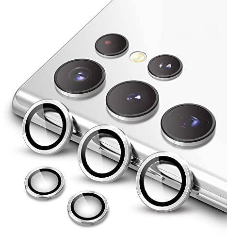 JETech Protection Objectif Caméra pour Samsung Galaxy S22 Ultra 5G 6,8 Pouces, Couvercle d'Anneau Individuel en Métal en HD Verre Trempé 9H, Outil d'Installation Facile, 1 Série (Blanc)