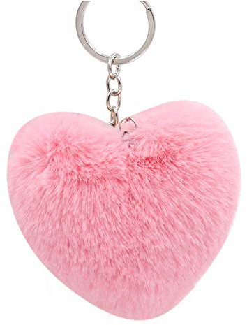 Porte-clés en forme de cœur avec pendentif en fausse fourrure pour sac à main, sac à main, portefeuille, décoration rose, taille M, fausse fourrure, autres pierres précieuses, conforme à l'image., M