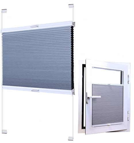 YHBZ Plissee-Wabenjalousien,Raumverdunkelung Sonnenblende,Einziehbare ohne Bohren Faltrollo,Sonnenschutz Isolierung Blackout Vorhang,für Fenster & Türen-Grau,85x100cm/33.5 * 39.4in