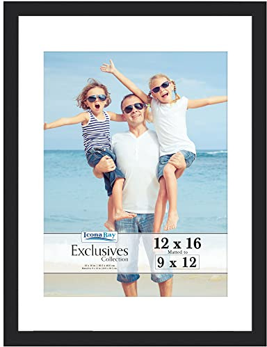 Icona Bay - 12x16 Black Picture Frame with Mat to 9x12 Image - Sturdy Wood Composite Poster Frame - Modern Style Frames - Wall Mount Only - Exclusives Collection