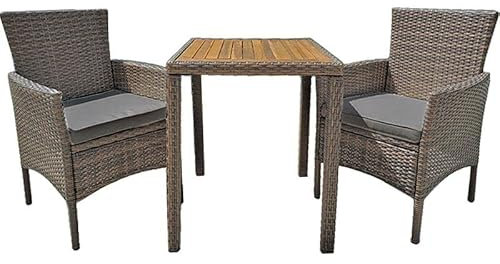 VARILANDO Balkon-Set, 2 Sessel mit Tisch, Kunst-Rattan, Möbel für den Balkon, Kunststoffgeflecht UV-beständig, Tischplatte Akazie aus 100% nachhaltigem Anbau (braun)