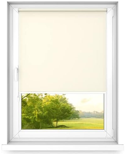 Time4blinds MINI BASIC Stick-On or Noninvasive Roller Blind for Windows - Adhesive, Easy Fit Clip-On, Dimming for Bedroom - 400x1900mm Light Cream - Left Side Operation