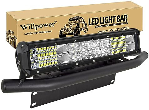 Willpower 17 Zoll 252W LED Arbeitsscheinwerfer Bar mit vorderer Nummernschild-Montagehalterung, Led fernscheinwerfer für Auto Bagger Anhänger Traktoren LKW SUV Offroad