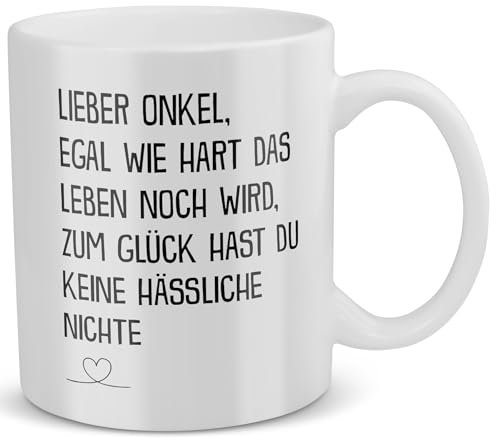 22Feels Bester Onkel Geschenk von Nichte zum Geburtstag, Kaffeetasse für Männer, Weihnachten, Tasse Haferl mit Spruch Egal Wie Hart