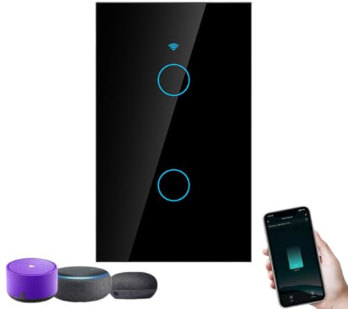 ZLXHDL Smart Home WiFi Lichtschalter – Touchscreen-Schalter für 2-Wege-Wechselstrom, kompatibel mit Sprachassistenten, 90-250 V, (schwarz)