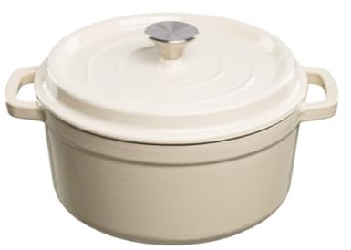 GRAND FEU Forno Olandese Rotondo in Ghisa - Pentola in ghisa smaltata con coperchio e manici larghi per Stufato da cucina, Paella, Friggere, Arrosto, Soffriggere - Casseruola 3,5 L, Bianco