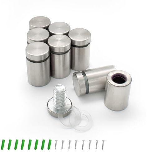 SPRHR 8 Piezas Clavo Publicitario de Acero Inoxidable, Clavos de Fijación 19 × 30, Espaciador de Vidrio Soporte Tornillo, Duradero, Adecuado para Obras de Arte, Fotografías, Vallas Publicitarias