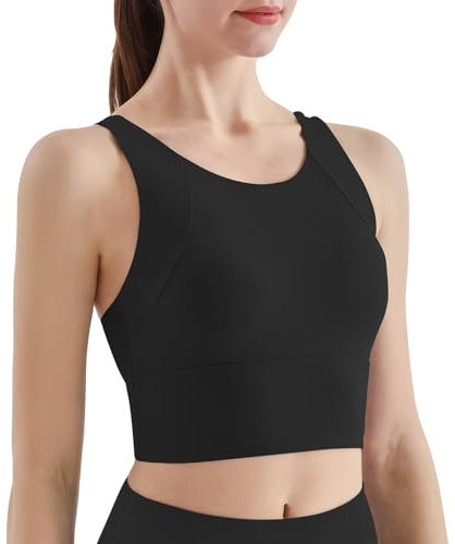 Hveuluop Gieen Reggiseno Sportivo da Donna con Racerback - Reggiseno da Allenamento Lungo con Scollo a U Imbottito Fisso Senza Ferretto, Top da Yoga Corto Antiurto con Supporto Elevato