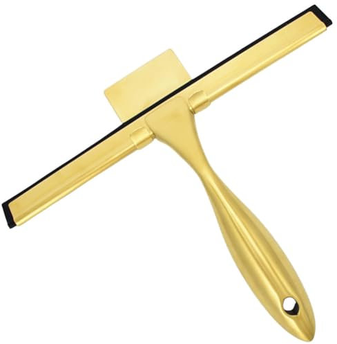 Fensterreiniger, Fensterabzieher, Glasreinigung, Haushaltsreiniger, Bad, Schaben, Duschwand, Fensterreinigungswerkzeug, Schaber, Rakel, 25,2 x 18 cm, goldenes Edelstahlglas
