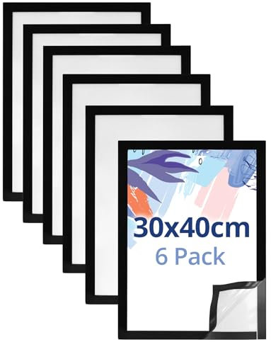 QWORK® 6PCS Cadre d'Affichage Magnétique 30x40 cm, Convient aux Certificats/Annonces/Images/Photos de Format (Noir)