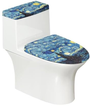 Oamsistay Toilet Lid & Tank Cover Set, Universal Fit, Blue, Polyester, Eclectic, 21 x 21
