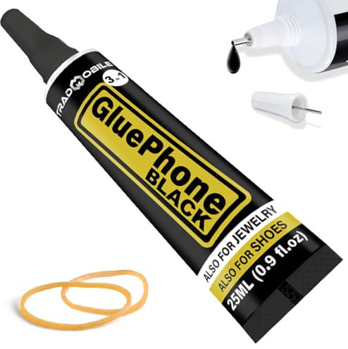 Glue Phone - Colla per riparazioni e lavori di precisione - Perfetta per telefoni, smartphone, tablet, gioielli, libri, pelle e scarpe (1 Tubo, 25 ml Nero)